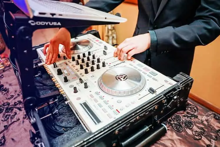 DJ mixing on turntable at a Las Vegas wedding reception