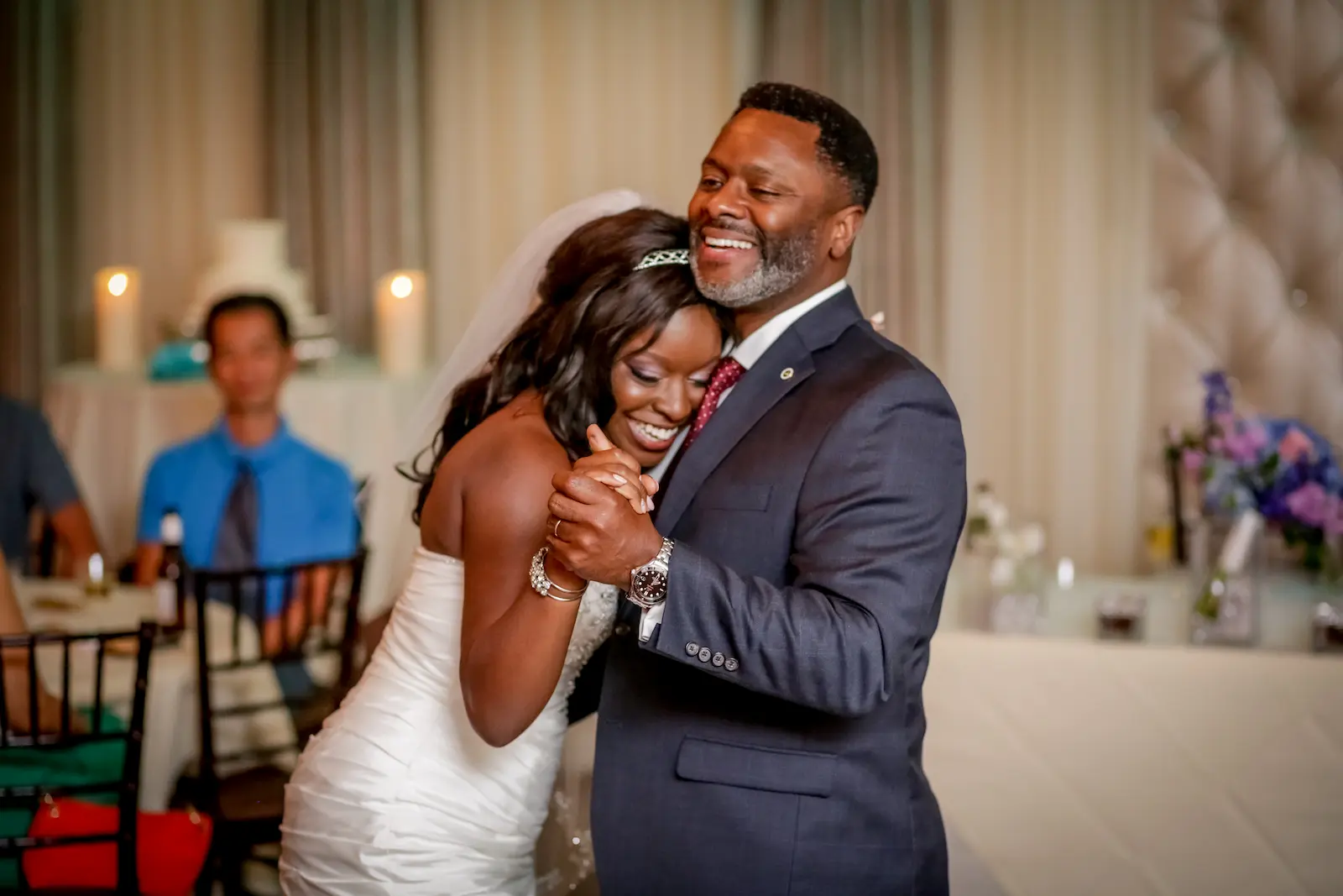 Bride and groom sharing an intimate slow dance at their Las Vegas wedding reception