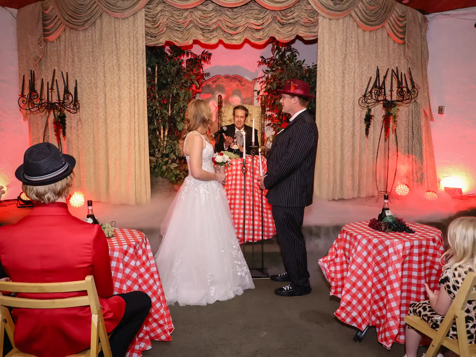 Couple at altar during mob gangster ceremony