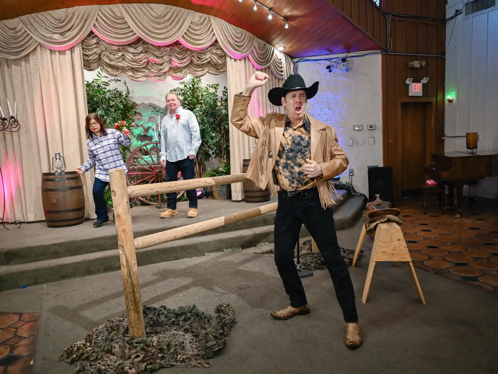 Cowboy entertainer dancing at Las Vegas wedding reception.