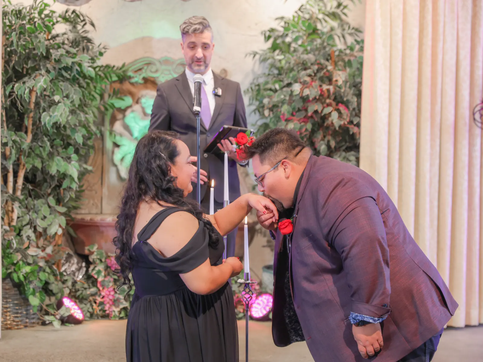 Groom kissing bride
